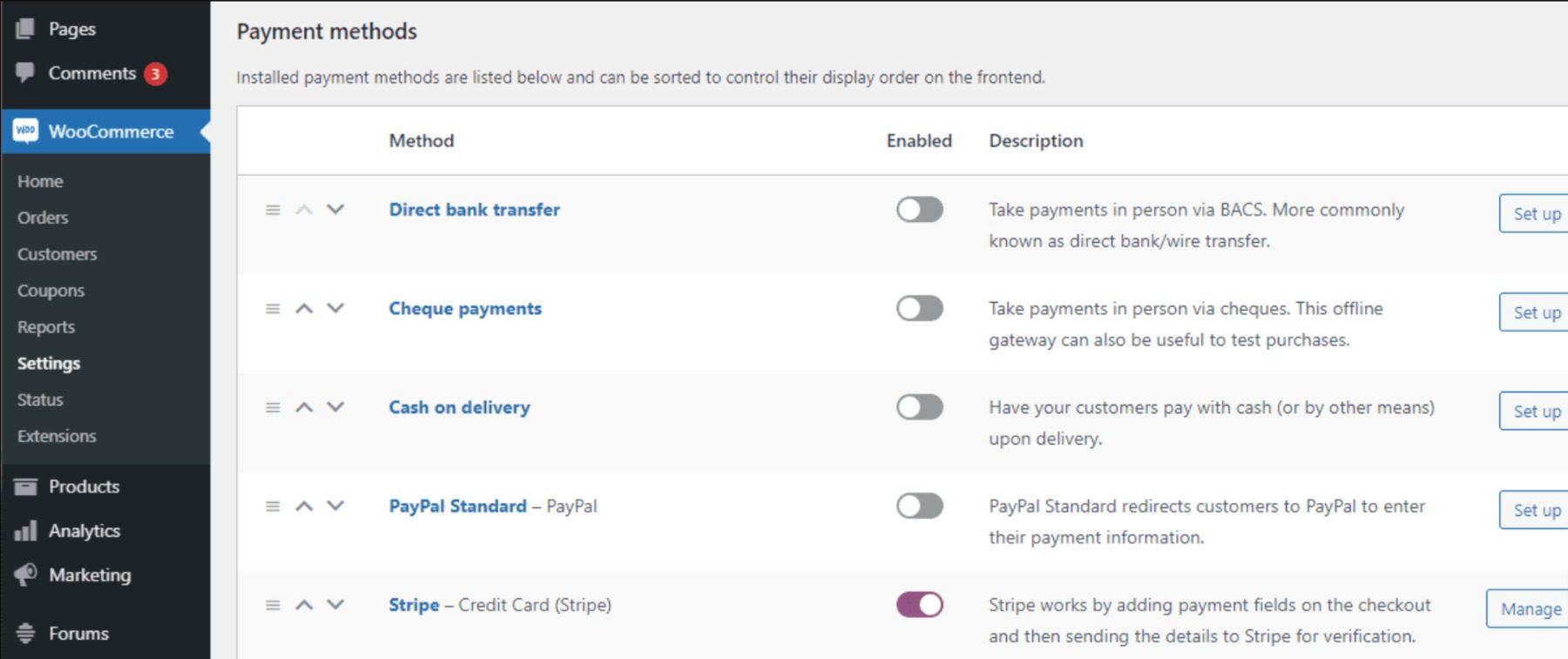 Setting up WooCommerce payment methods