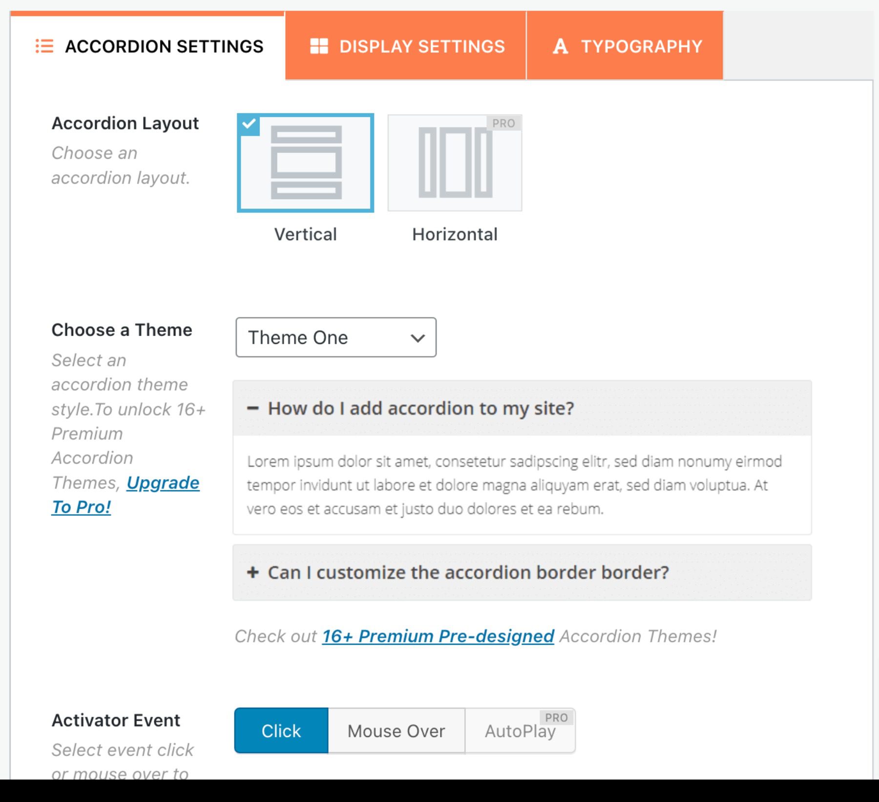Easy accordion settings page