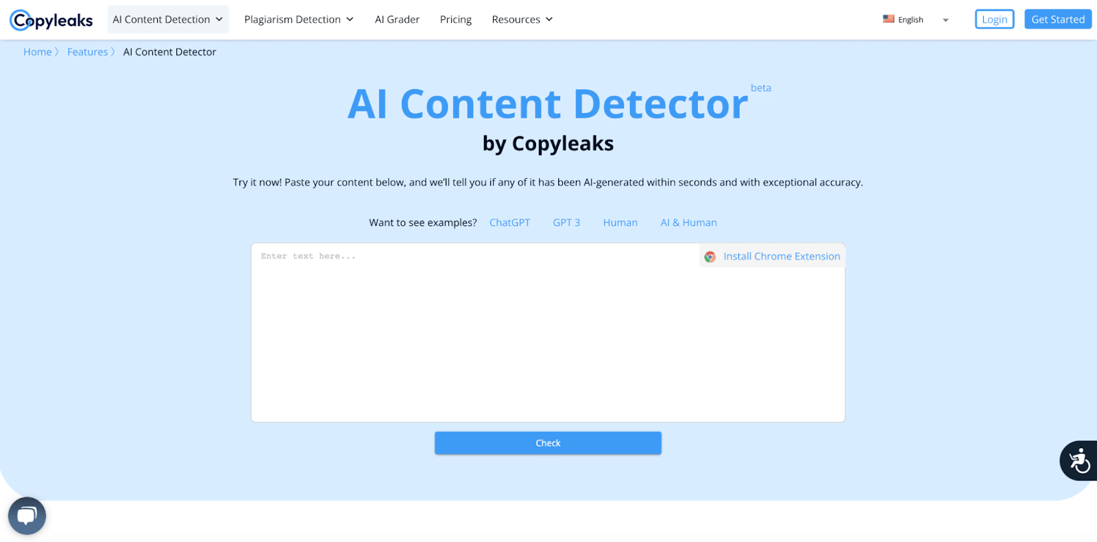 Copyleaks website AI checker