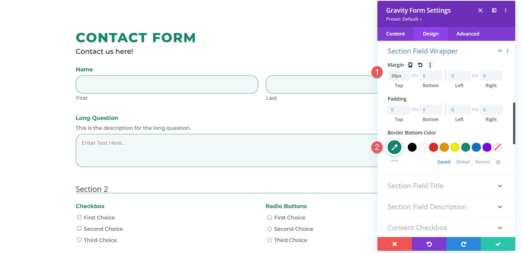 Divi Plugin Highlight Divi Gravity Forms Section Field Wrapper