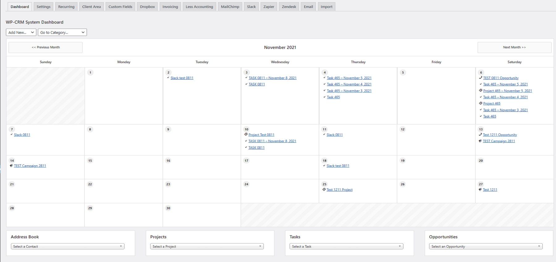 WP-CRM Calendar View of Tasks and Projects