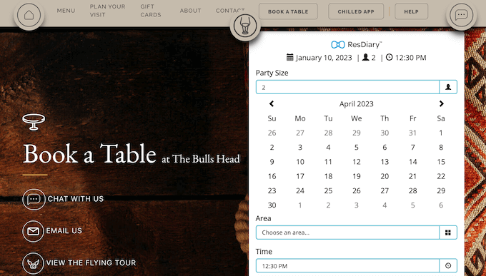 An example of a restaurant online booking form