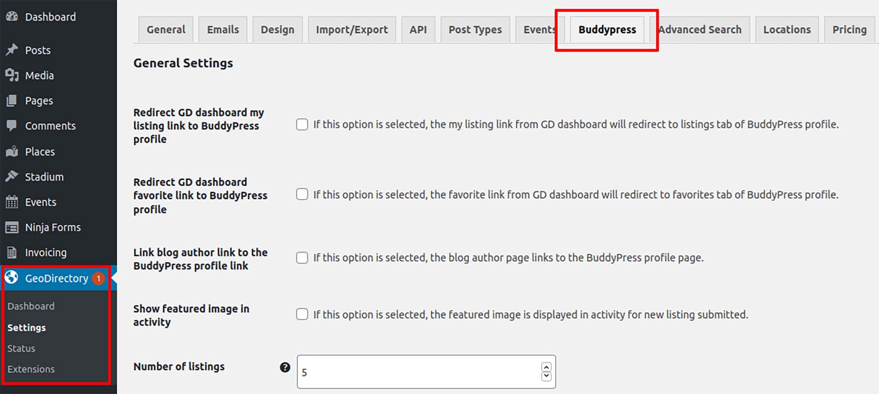 BuddyPress integration with GeoDirecory