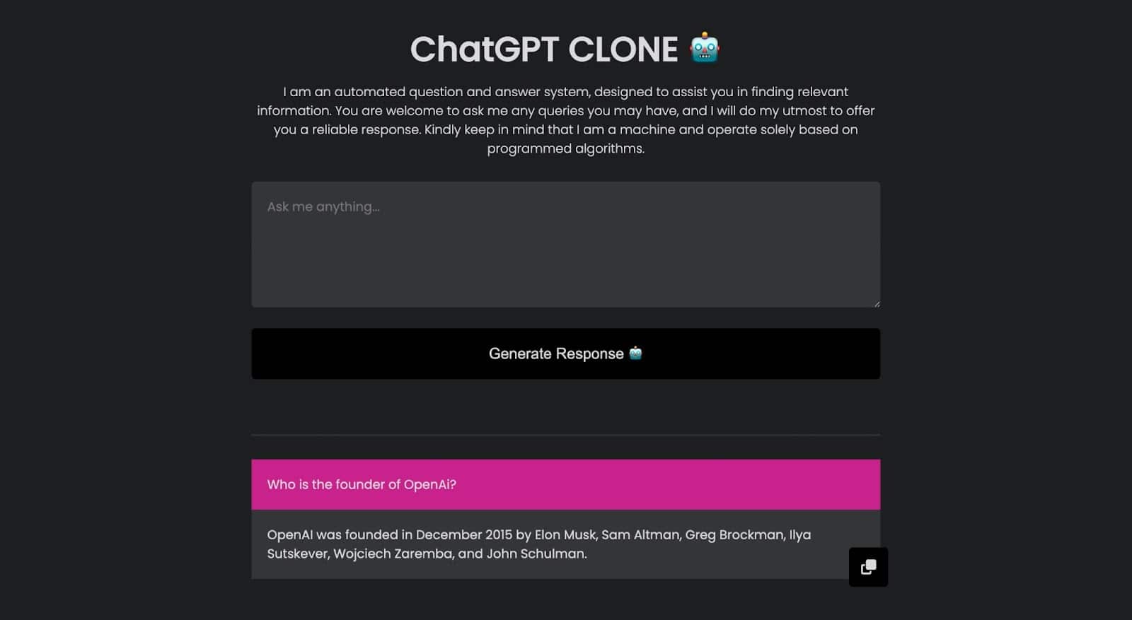 ChatGPT clone application