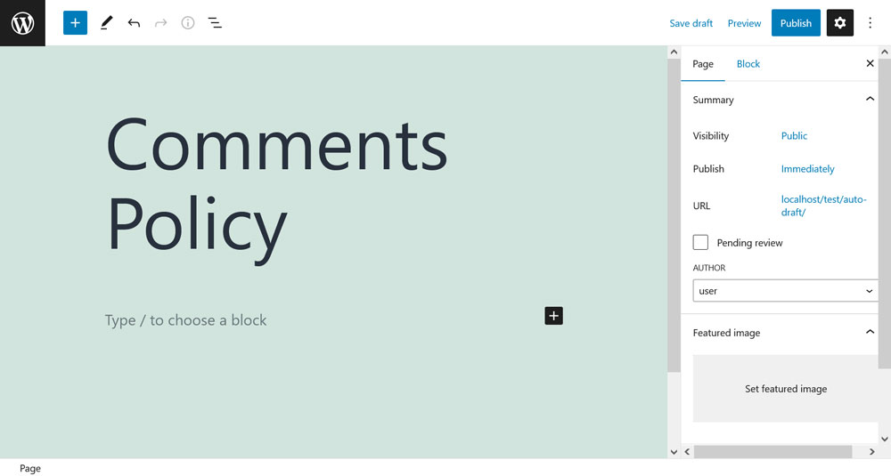 create dedicated page for blog comments policy