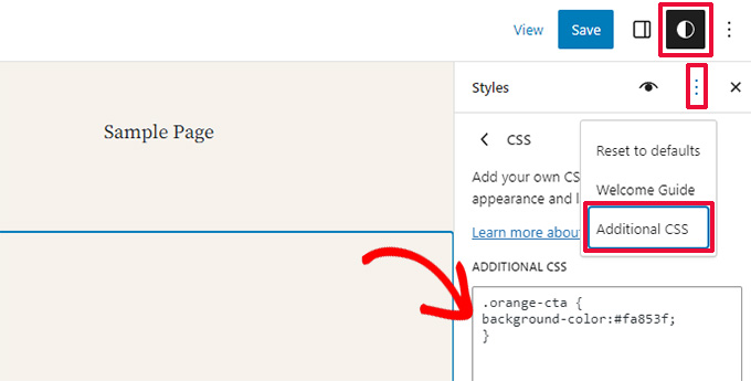 Custom CSS in site editor