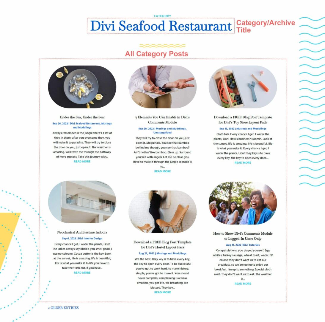 Divi Seafood Restaurant Category Page Template Overview