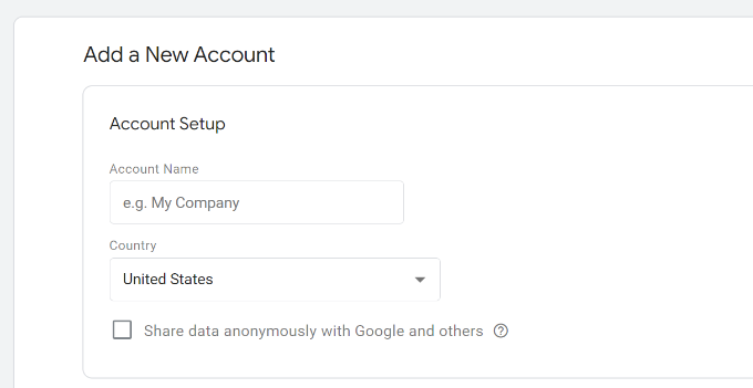 Enter account name and country
