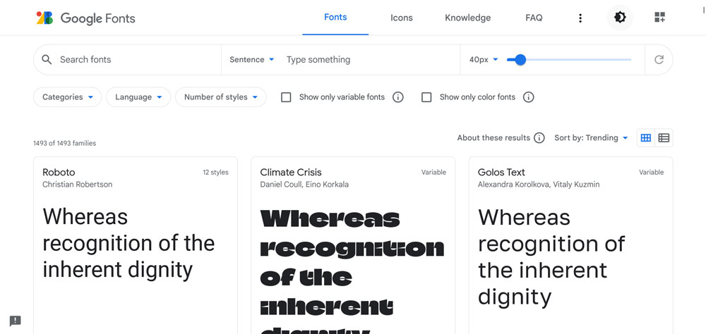 google fonts homepage