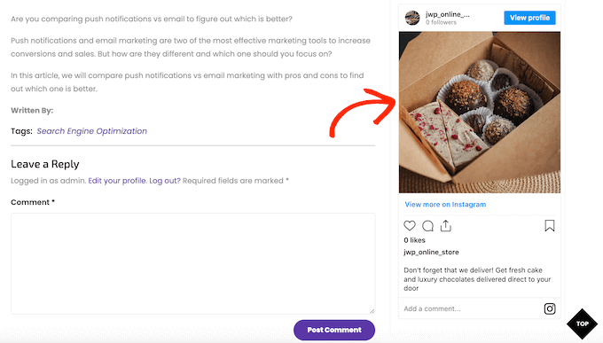 A single Instagram post, embedded in WordPress