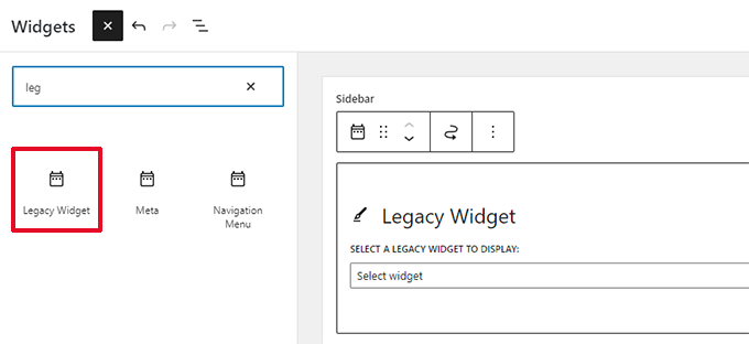 Legacy widget block