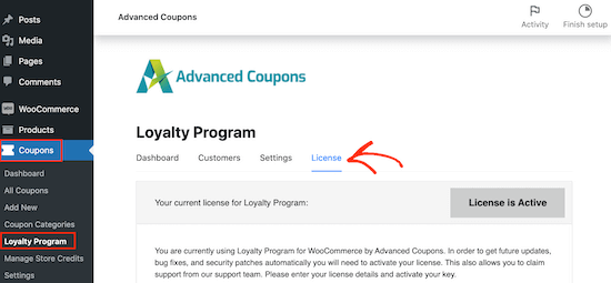 Adding a license to the Loyalty Program WordPress plugin