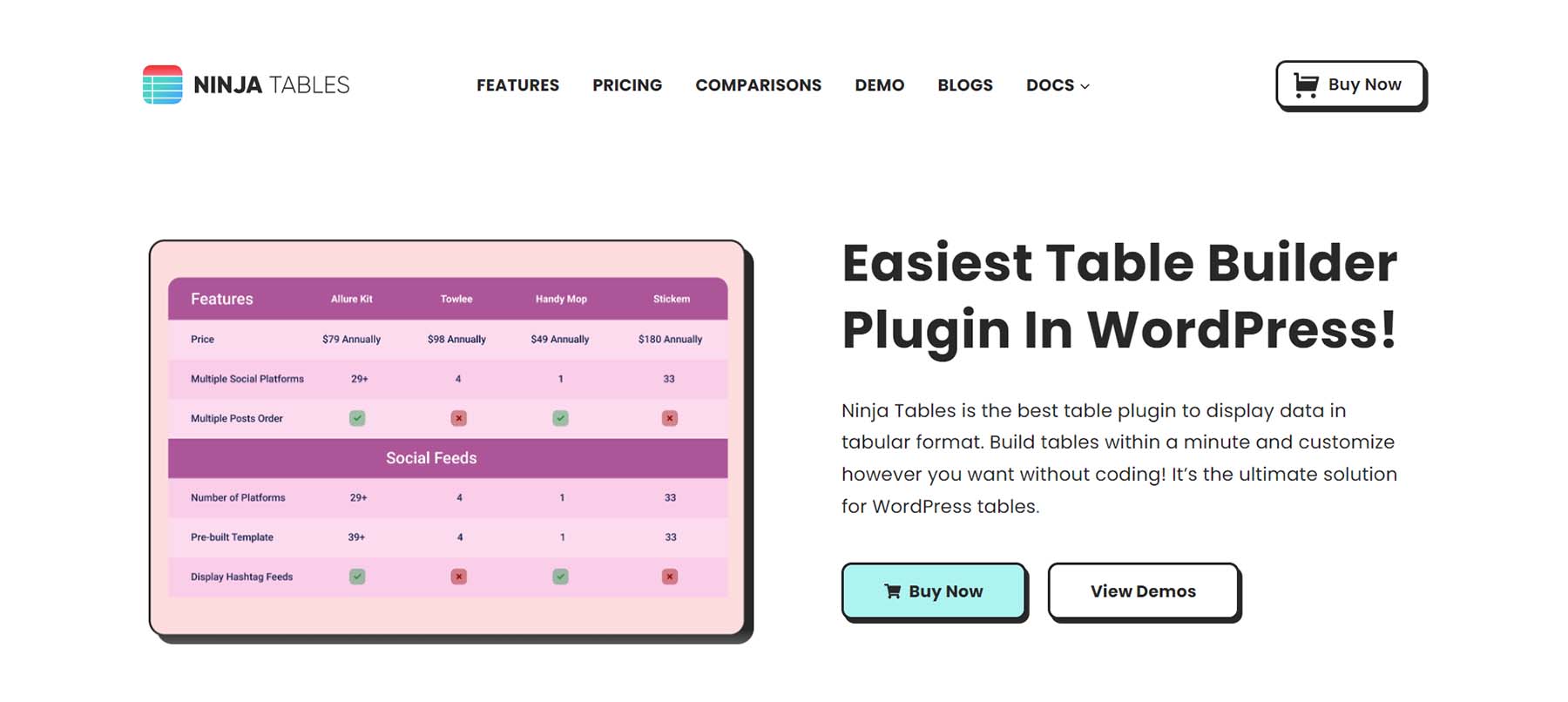 Ninja Tables WordPress table plugin