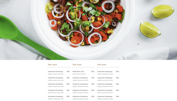 A restaurant menu, created using SeedProd