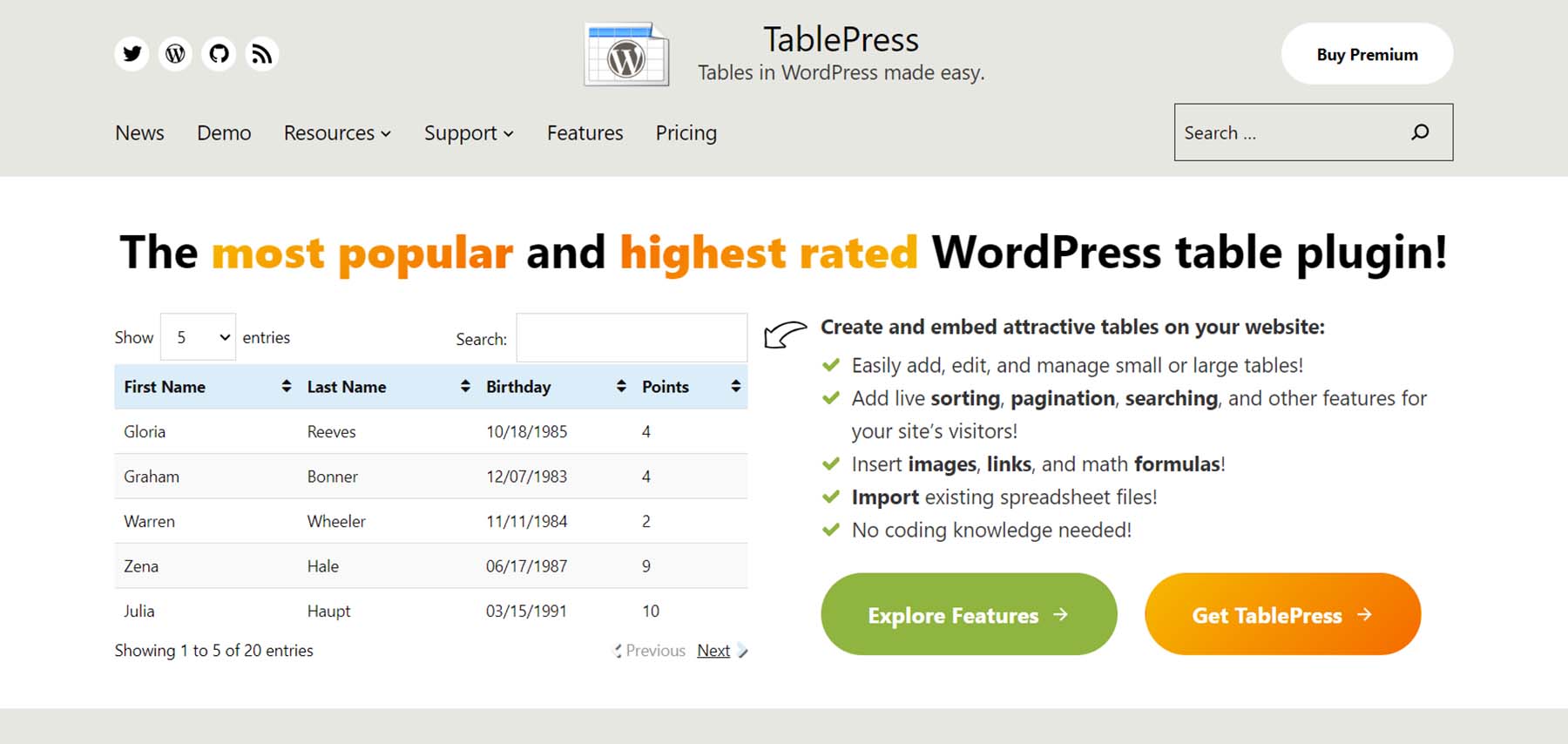 Tablepress WordPress table plugin