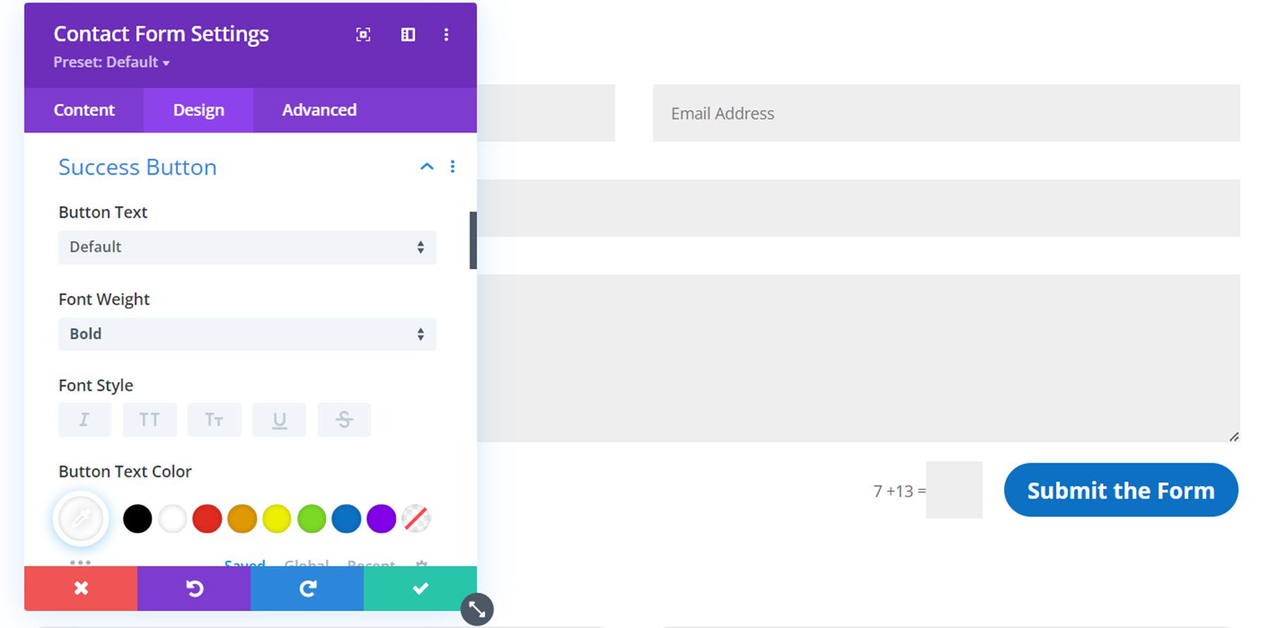 Divi Plugin Highlight Divi Contact Form Helper Success Button Settings