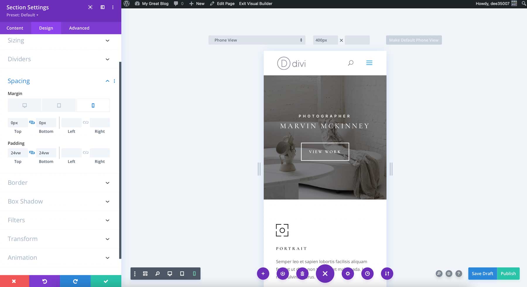 Divi responsive preview