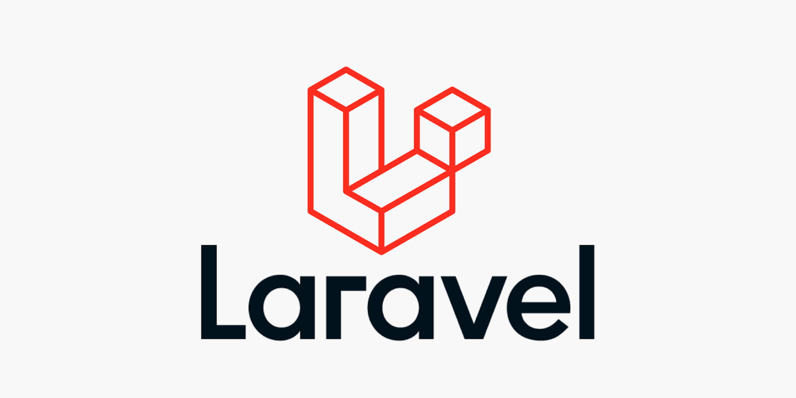 The Laravel logo with the word in black and the logo in red on top of the Laravel word.