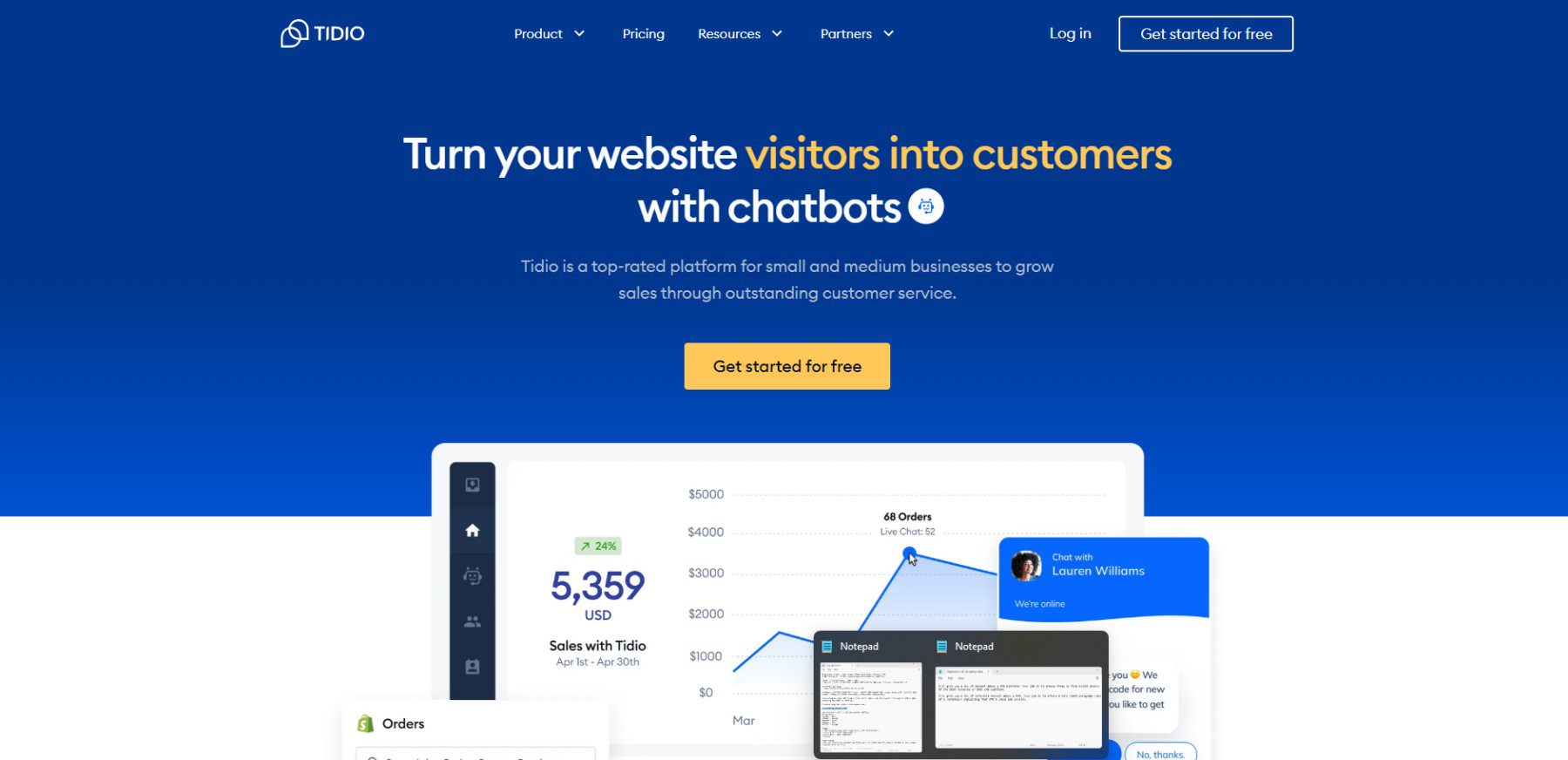 Tidio Live Chat software - Homepage April 2023