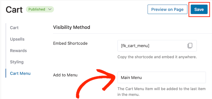 Adding a cart icon to the WordPress menu
