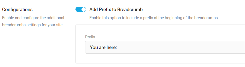 SmartCrawl - Breadcrumb settings: Add Prefix to Breadcrumb.