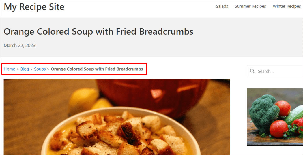 Breadcrumbs displaying at the top of the page.
