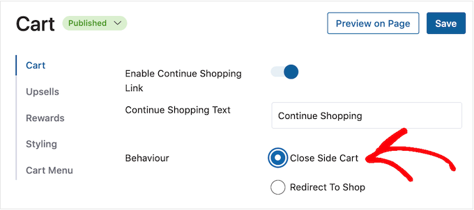 Closing the sliding side cart in WooCommerce