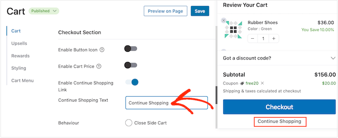 Customizing the 'Continue shopping' text