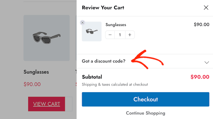 An example of a minimized layout for coupon codes and discounts