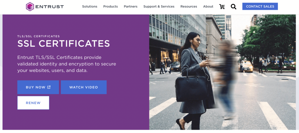 Entrust SSL certificates landing page
