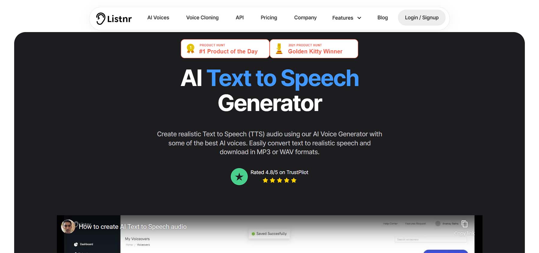 Listnr AI voice generator tool