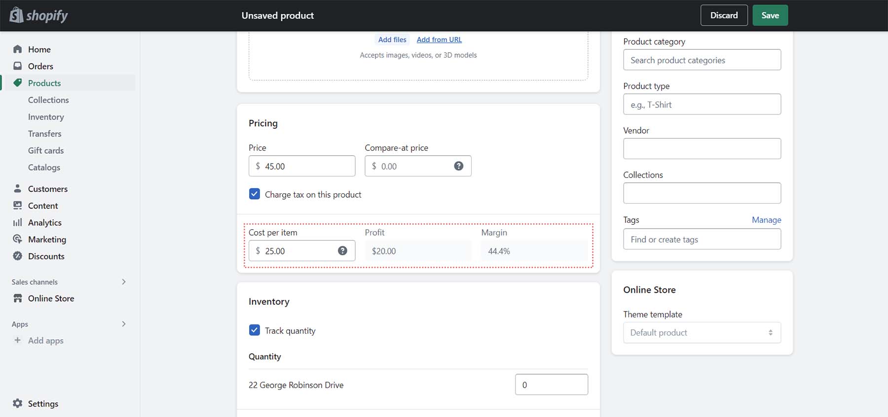 Tracking profit margin and costs in Shopify