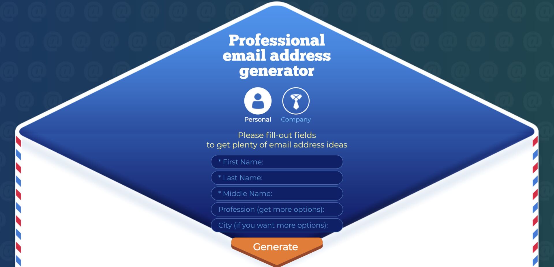 Screenshot of Romarto's Professional Email Address Generator 