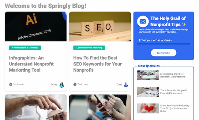 Blogs in websites design examples: Springly