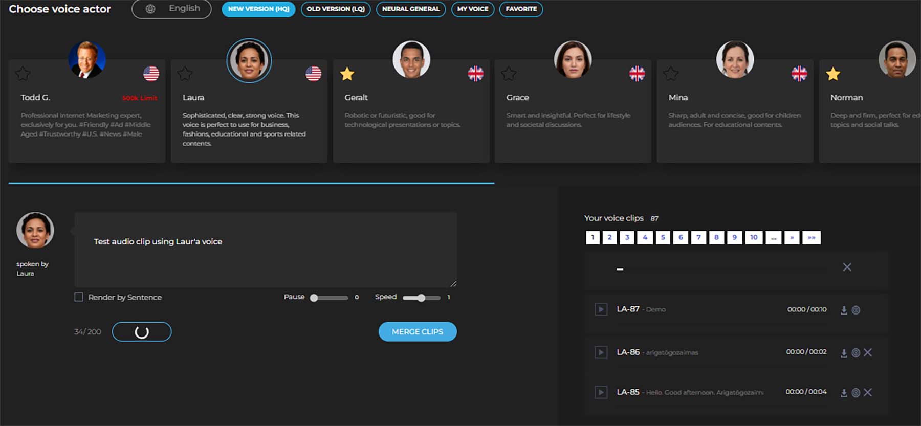 Synthesys AI voice generator dashboard