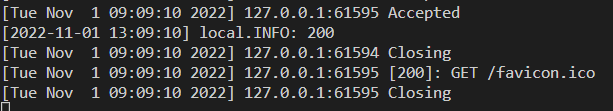 Terminal logs showing the status code