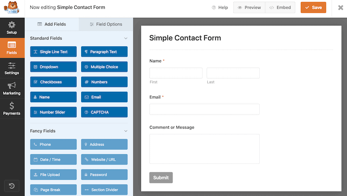 A contact form template
