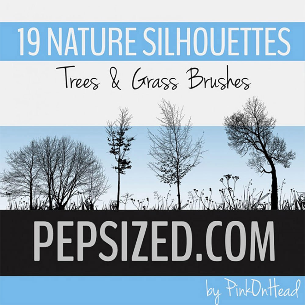 Nature Silhouettes Trees & Grass Photoshop Brushes