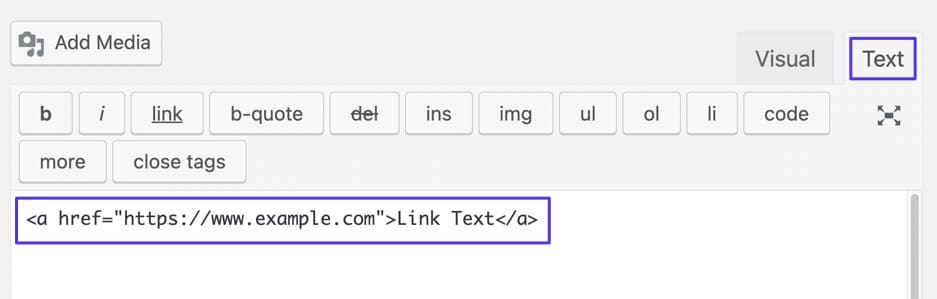 tex editor in WordPress with code for a link