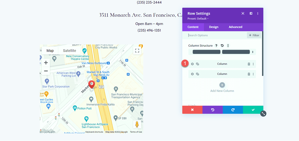 Divi Enlarge Map On Scroll With Scroll Effects Layout 2 Column Settings