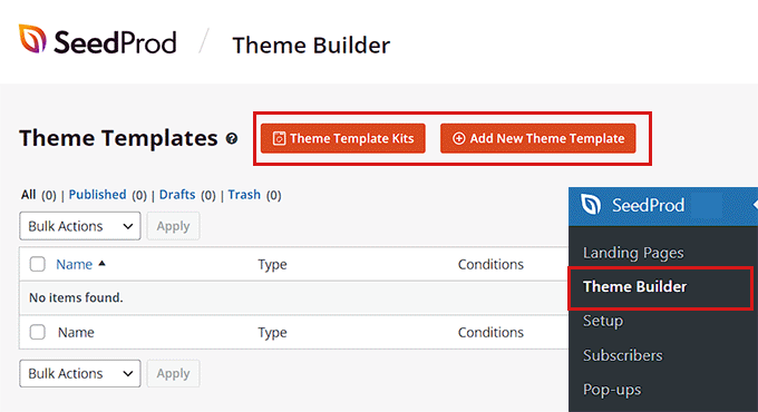 Click the Theme Template Kit button to create a theme