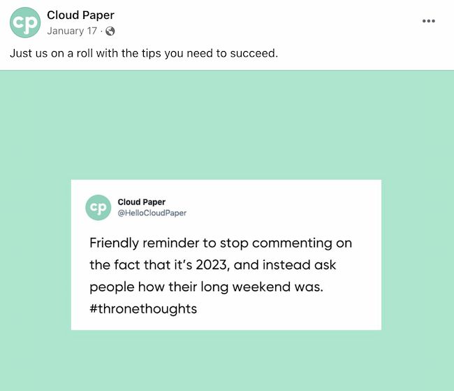 Facebook post ideas: Cloud Paper