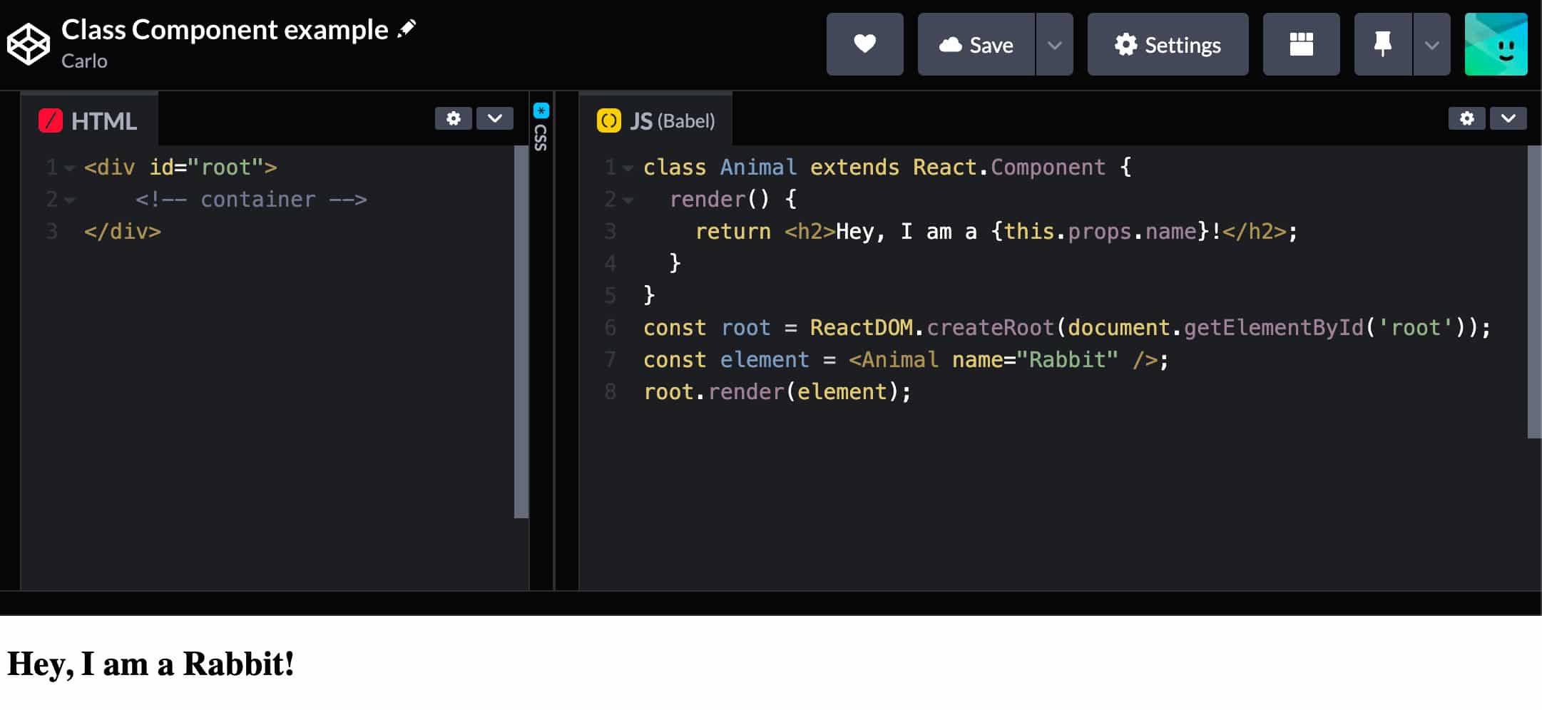 A simple React class component