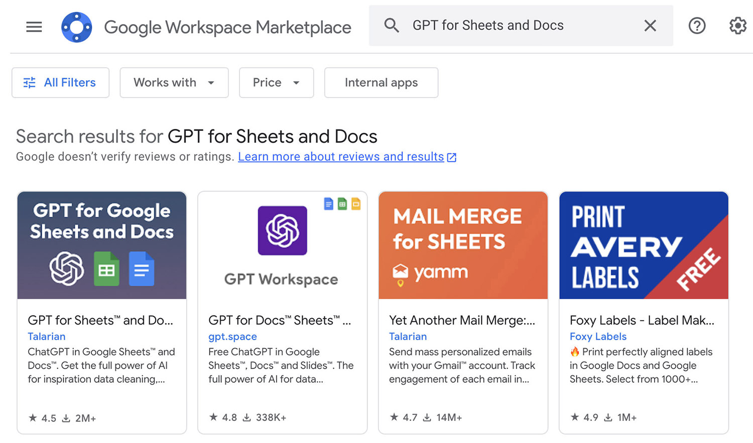 search GPT for Sheets and Docs