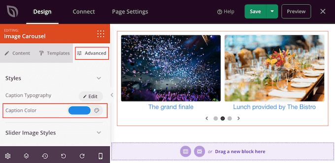 Changing the color of the image carousel captions