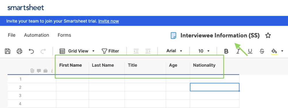 Smartsheet with Cols