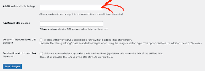 Adding rel attributes to a ThirstyAffiliates link
