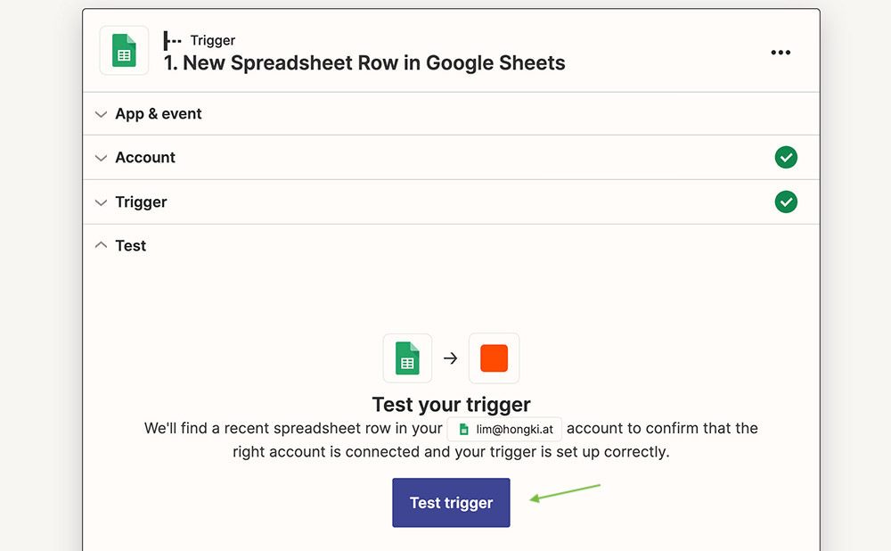 Google Sheets test trigger