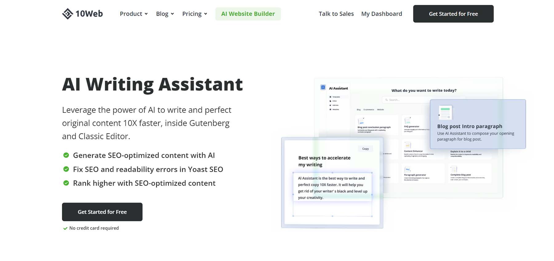 10Web Writing Assistant, a WordPress AI content creation tool