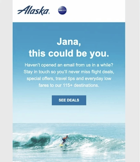 Screenshot of an email from Alaska; How to write a marketing email